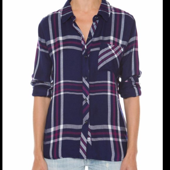 Rails Purple HUNTER NAVY ORCHID Button Up TOP XS - Picture 1 of 7